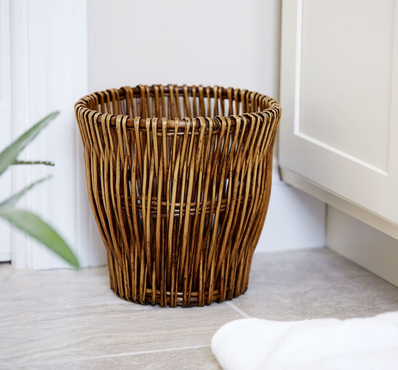 Household Essentials Small Reed Willow Waste Basket, Handwoven Basket with Removable Liner, Attractive Alternative to Plastic or Metal Cans, Brown - Image 5